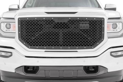Sierra Mesh Grille 16-18 Sierra 1500 Black Powdercoat Stainless Steel Hardware Rough Country