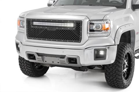 Sierra Mesh Grille w/30 Inch Dual Row Black Series LED 14-15 Sierra 1500 Rough Country