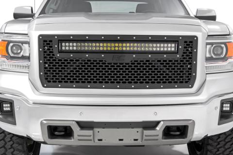Sierra Mesh Grille w/30 Inch Dual Row Black Series LED 14-15 Sierra 1500 Rough Country