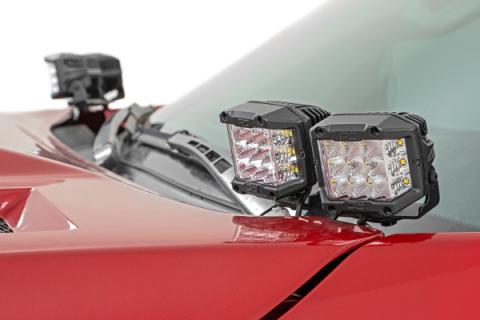 Toyota 2-inch LED Lower Windshield Ditch Kit (14-20 Tundra Black Series Spot Pattern) Rough Country