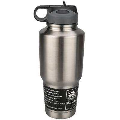 30oz 304 Stainless Tumbler Double Wall W/Screw On Flip Up Straw Lid Bulldog Winch