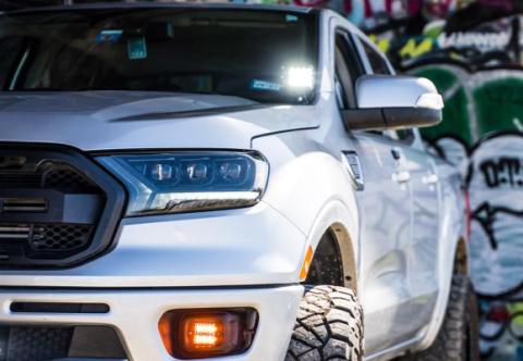 2019-Present Ford Ranger Ditch Mounts 18W 3x2 Amber LED Pods Wiring Harness Cali Raised LED