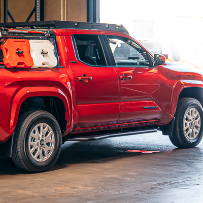Step Edition Rock Slider For 24-Present Toyota Tacoma/Double Cab Short Bed W/ Kick Out/Yes (Raw Steel)/Powdercoat Cali Raised LED