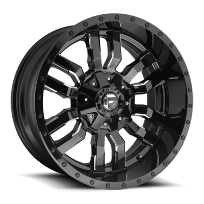 Aluminum Wheels 22X9.5 Sledge D595 6 On 135/6 On 139.7 Gloss Black Milled 106.1 Bore 19 Offset Fuel Off Road Wheels