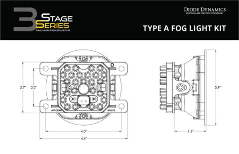 SS3 LED Fog Light Kit for 2014-2019 Ford Fiesta ST White SAE Fog Sport w/ Backlight Diode Dynamics