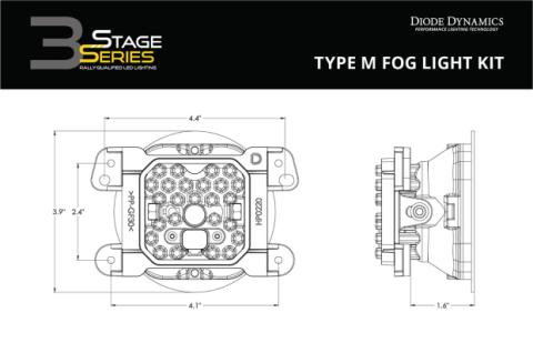SS3 LED Fog Light Kit for 2011-2013 Jeep Grand Cherokee Yellow SAE Fog Sport w/ Backlight Type M Bracket Kit Diode Dynamics
