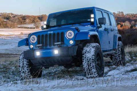 SS3 LED Fog Light Kit for 2007-2018 Jeep JK Wrangler Yellow SAE Fog Sport w/ Backlight Type M Bracket Kit Diode Dynamics