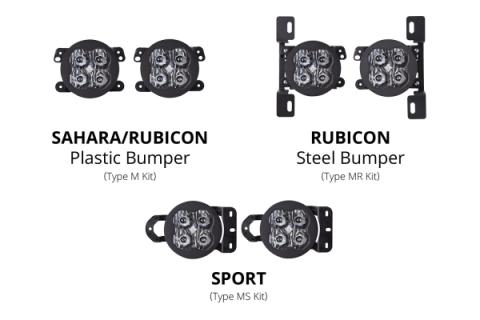 SS3 LED Fog Light Kit for 2018-2021 Jeep JL Wrangler Yellow SAE Fog Pro w/ Backlight Type MR Bracket Kit Diode Dynamics