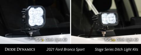 Stage Series 2in LED Ditch Light Kit for 2021 Ford Bronco Sport, Pro White Combo Diode Dynamics
