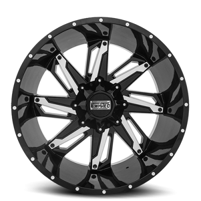 Aluminum Wheels 20x10 Raptor T-24 Gloss Black Machined 5 On 114.3/5 On 127 Bolt Pattern -12 Offset Twisted Off-Road