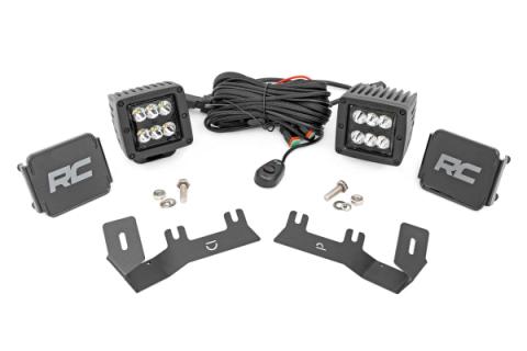 LED Ditch Light Kit 2in Black Pair Spot Silverado/Sierra 1500 (14-18 &amp; Classic) Rough Country