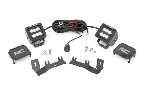 LED Ditch Light Kit 2in Black Pair Flood Silverado/Sierra 1500 (14-18 &amp; Classic) Rough Country