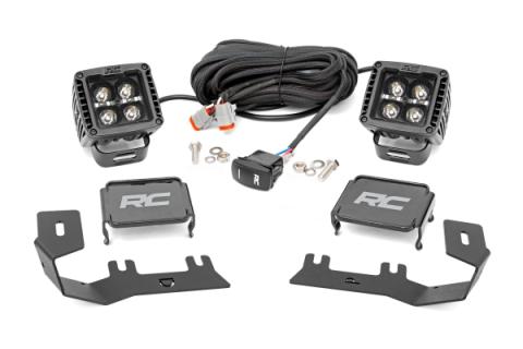 LED Ditch Light Kit 2in Black Pair White DRL Silverado/Sierra 1500 (14-18 &amp; Classic) Rough Country