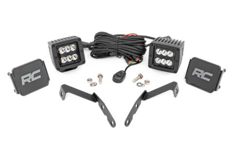 LED Light Kit Ditch Mount 2 Inch Black Pair Spot Chevy 1500 &amp; Silverado/Sierra 2500HD/3500HD (07-14) Rough Country