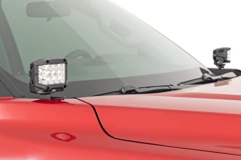 LED Light Kit Ditch Mount 2 Inch Black Pair Amber DRL Toyota Tundra (22-26) Rough Country