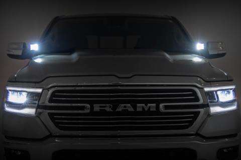 LED Light Kit Ditch Mount 2 Inch Black Pair White DRL Ram 1500 (19-26) Rough Country