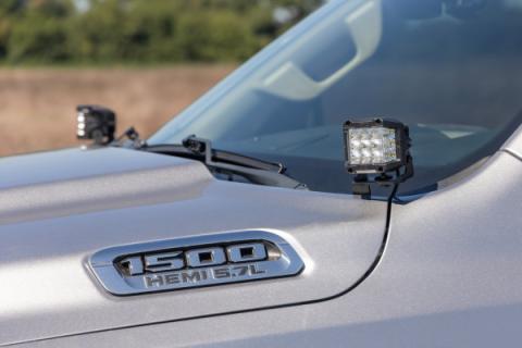LED Light Kit Ditch Mount 2 Inch Black Pair White DRL Ram 1500 (19-26) Rough Country