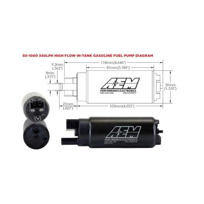 340 LPH High Flow In-Tank Fuel Pump Offset Inlet/340lph at40psi/Not application specific AEM Electronics