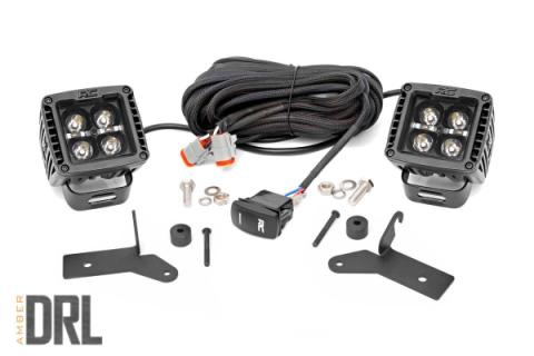 Jeep JL/Gladiator 2 Inch LED Lower Windshield Kit Black Series w/Amber DRL For 18-Pres Wrangler JL/20-Pres Gladiator Rough Country