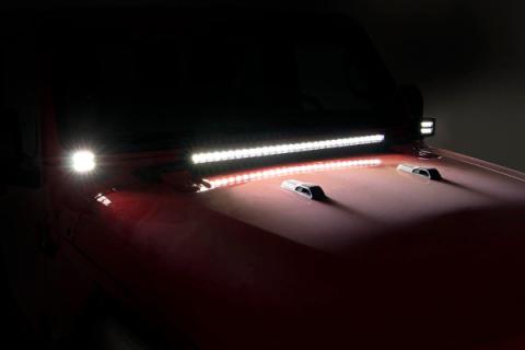 Jeep JL/Gladiator 2 Inch LED Lower Windshield Kit Black Series w/Amber DRL For 18-Pres Wrangler JL/20-Pres Gladiator Rough Country