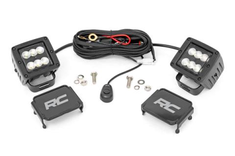 2 Inch Square Cree LED Lights Pair Black Series, Flood Beam Rough Country