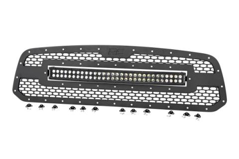 Dodge Mesh Grille 30 Inch Dual Row Black Series LED w/Amber DRL 13-18 RAM 1500 Rough Country