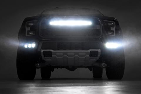 Ford Triple LED Fog Light Kit Black Series w/Amber DRL 17-19 F-150 Raptor Rough Country