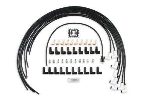 Spark Plug Wire Set Universal 90 Deg White Ceramic Boots 9001C, Spark Plug Wires, Pro Fit Ceramic, Spiral Core, 8Mm, Black, Set ACCEL