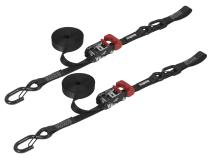 1 Inch x 15' Ratchet Tie Down w/ Snap 'S' Hooks and Soft Tie 2 Pack Black SpeedStrap