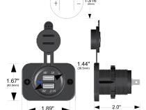 USB Power Socket Dual 5V 1A and 2.1A W/Cover and 3 Mounting Brackets Bulldog Winch