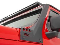 Jeep 50-Inch Straight LED Light Bar Upper Windshield Kit w/ Single-Row Black Series LED White DRL 20-Up Gladiator JT 18-20 Wrangler JL Rough Country