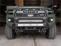 16-Up Tacoma Stealth Bumper 32 Inch LED Bar Spot Beam Bumper Light Bar-Blue-Small Relocation Mounts Only No Switch No Winch No D-Ring Cali Raised LED