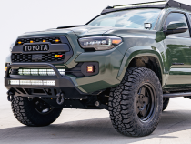 16-Up Tacoma Stealth Bumper 32 Inch LED Bar Spot Beam No Switch 32 Inch Spot Beam with Relocation Mounts No Switch No Winch No D-Ring Cali Raised LED