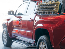 Step Edition Rock Slider For 24-Present Toyota Tacoma/Double Cab Short Bed W/ Kick Out/Yes (Raw Steel)/Powdercoat Cali Raised LED