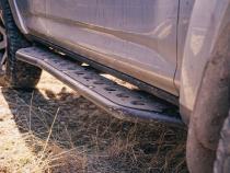 Step Edition Rock Slider For 24-Present Toyota Tacoma/Double Cab Short Bed W/ Kick Out/Yes (Bed Liner)/Raw Steel Cali Raised LED