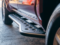 Step Edition Rock Slider For 24-Present Toyota Tacoma/Double Cab Long Bed W/ No Kick Out/Yes (Bed Liner)/Powdercoat Cali Raised LED