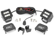 LED Light Kit Ditch Mount 2 Inch Black Pair Flood Toyota Tundra (22-26) Rough Country