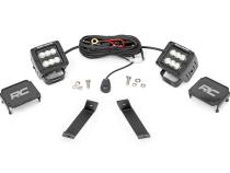 LED Light Kit Ditch Mount 2 Inch Black Pair Flood Jeep KL 14-21 Rough Country